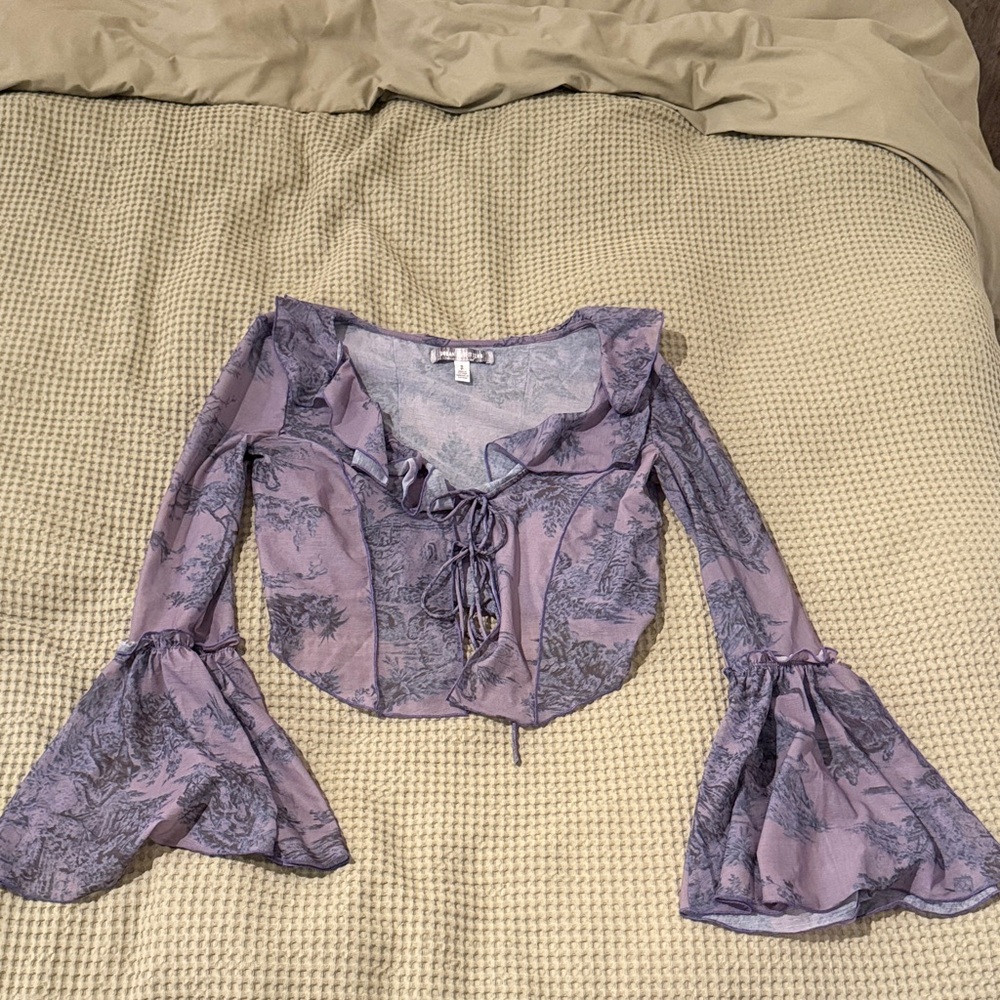Urban Outfitters Lavender Blouse with bell sleeves and Tie Details
